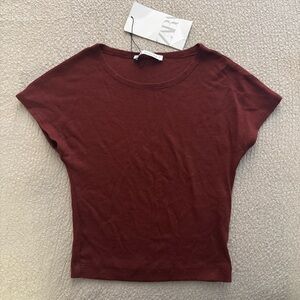Zara Women's Dark Red Short Sleeve Top